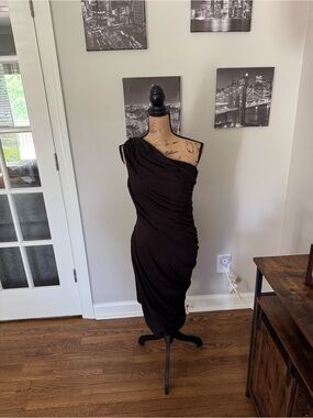 PattyBoutik Black One-Shoulder Ruched Cocktail Dress